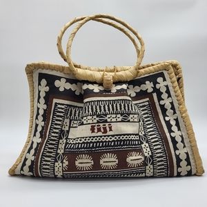 Handmade weaved large straw Fiji beach bag
